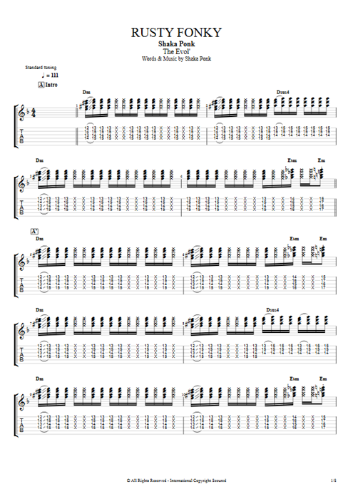 Rusty Fonky Shaka Ponk guitar pro tab EGuitarI Full Score mysongbook