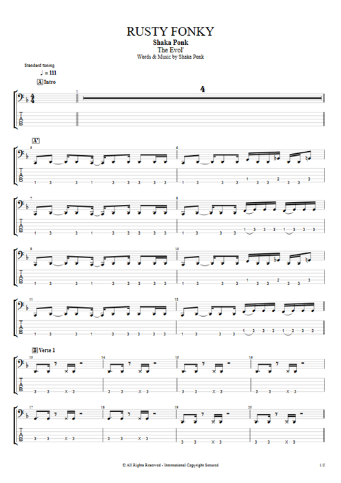 Rusty Fonky Shaka Ponk guitar pro tab EBass Full Score mysongbook