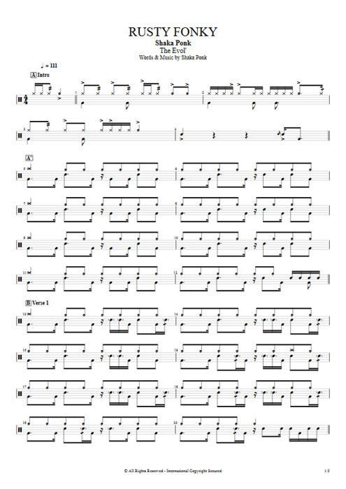 Rusty Fonky Shaka Ponk guitar pro tab Drums Full Score mysongbook