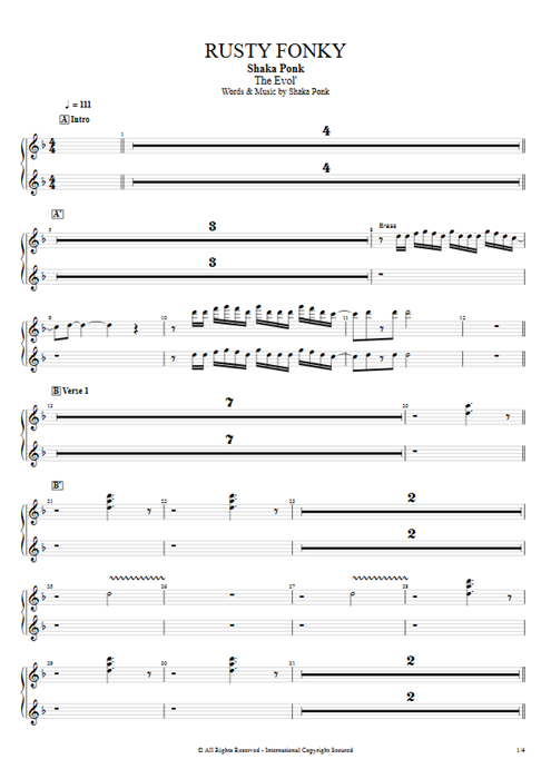 Rusty Fonky Shaka Ponk guitar pro tab Keys Full Score mysongbook