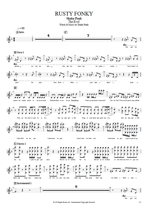 Rusty Fonky Shaka Ponk guitar pro tab VocalsII Full Score mysongbook