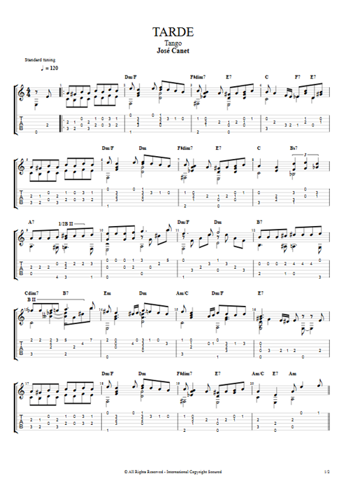 Tarde José Canet guitar pro tab AGuitar Solo Guitar mysongbook