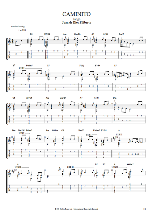 Caminito Juan de Dios Filiberto guitar pro tab AGuitar Solo Guitar mysongbook