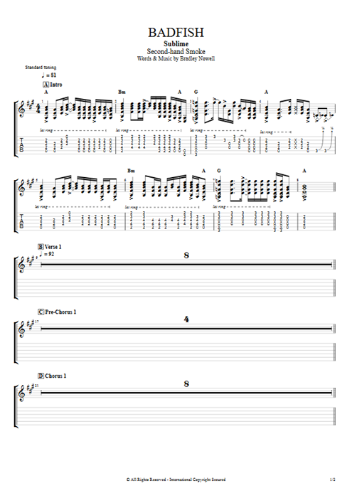 Badfish Sublime guitar pro tab AGuitarI Full Score mysongbook