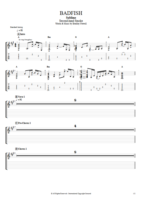 Badfish Sublime guitar pro tab AGuitarII Full Score mysongbook