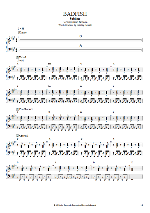 Badfish Sublime guitar pro tab Organ Full Score mysongbook