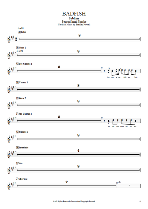 Badfish Sublime guitar pro tab BackVoc Full Score mysongbook
