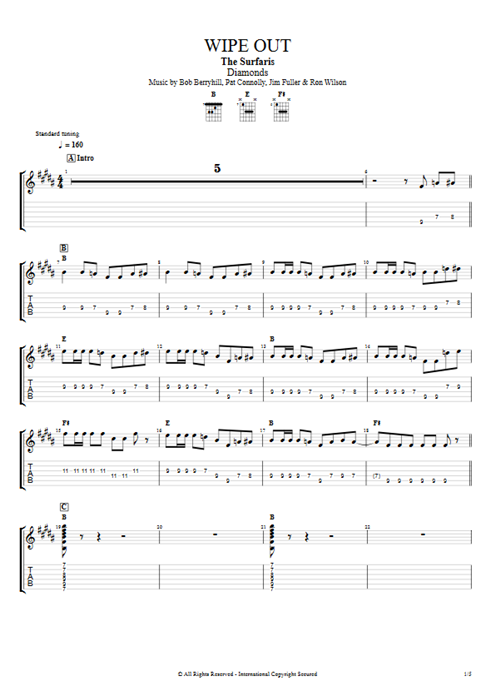 Wipe Out The Surfaris guitar pro tab EGuitarII Full Score mysongbook