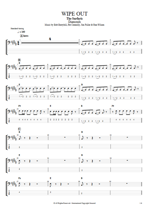 Wipe Out The Surfaris guitar pro tab EBass Full Score mysongbook
