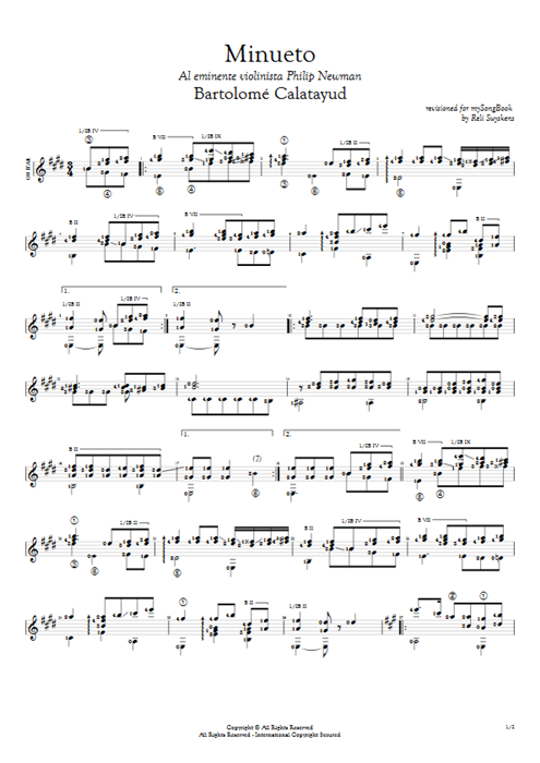 Minueto Bartolomé Calatayud guitar pro tab AGuitar Solo Guitar mysongbook