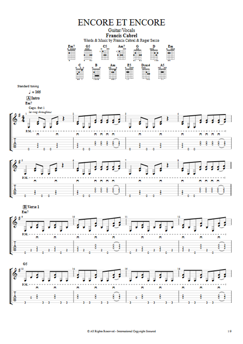 Encore et encore Francis Cabrel guitar pro tab AGuitar Guitar & Vocals mysongbook