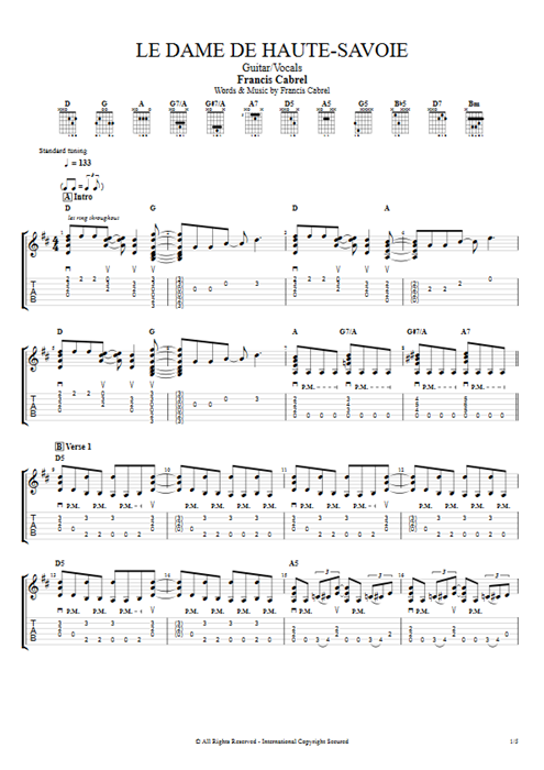 Le dame de Haute-Savoie Francis Cabrel guitar pro tab AGuitar Guitar & Vocals mysongbook