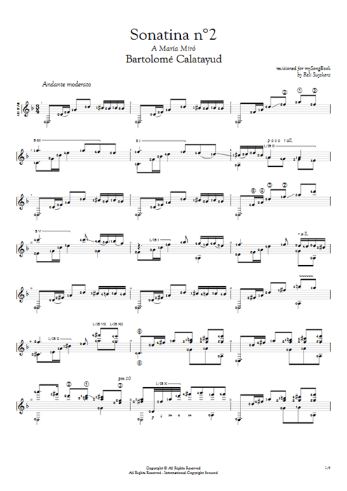 Sonatina N°2 Bartolomé Calatayud guitar pro tab AGuitar Solo Guitar mysongbook