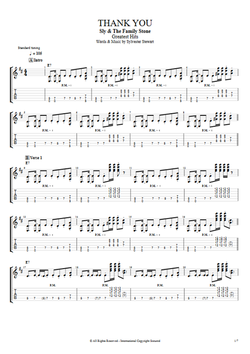 Thank You (Falettinme Be Mice Elf Agin) Sly and the Family Stone guitar pro tab EGuitarI Full Score mysongbook