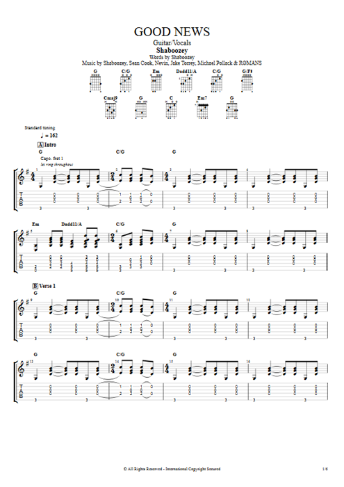 Good News Shaboozey guitar pro tab AGuitar Guitar & Vocals mysongbook