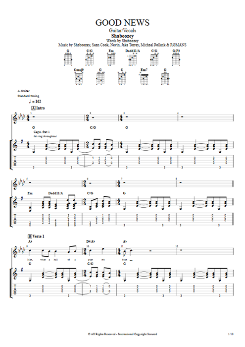 Good News Shaboozey guitar pro tab Full Score Guitar & Vocals mysongbook