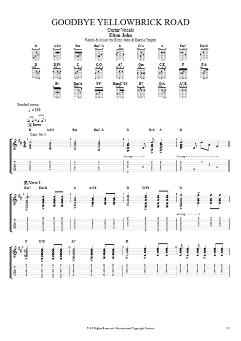 Goodbye Yellowbrick Road Elton John guitar pro tab AGuitar Guitar & Vocals mysongbook
