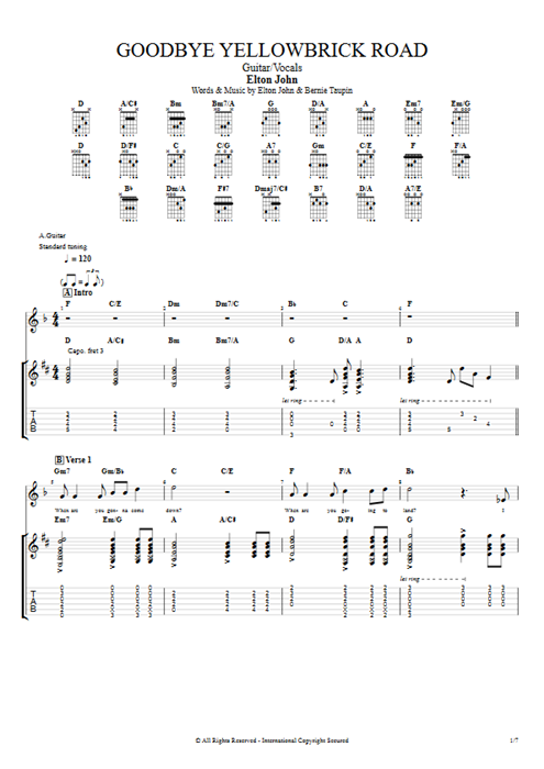 Goodbye Yellowbrick Road Elton John guitar pro tab Full Score Guitar & Vocals mysongbook