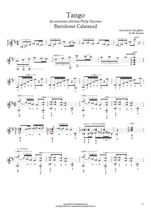 Tango Bartolomé Calatayud guitar pro tab AGuitar Solo Guitar mysongbook