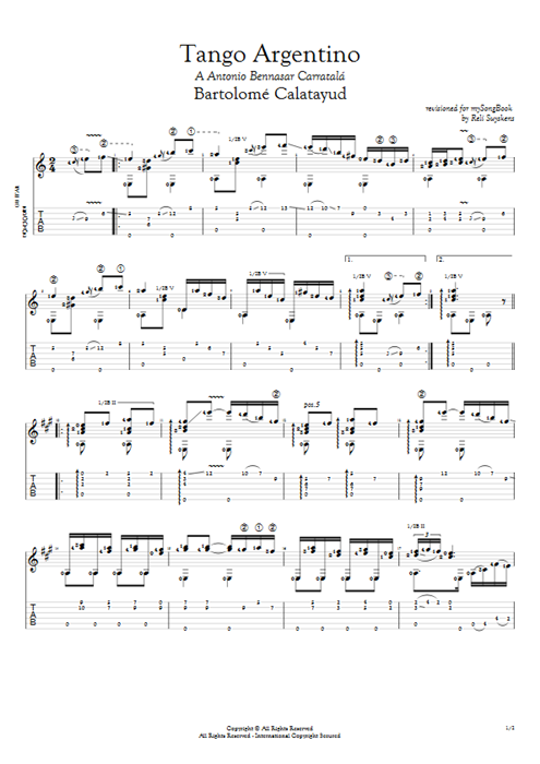 Tango Argentino Bartolomé Calatayud guitar pro tab AGuitar Solo Guitar mysongbook