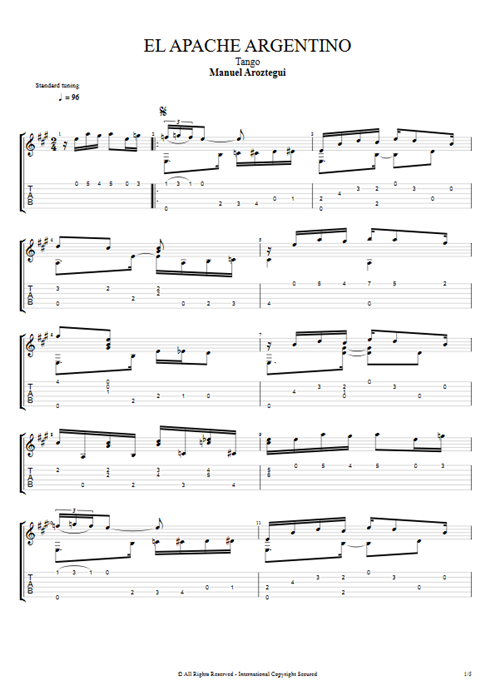 El Apache Argentino Manuel Aroztegui guitar pro tab AGuitar Solo Guitar mysongbook