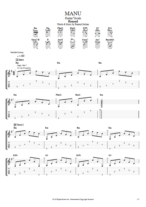 Manu Renaud guitar pro tab AGuitar Guitar & Vocals mysongbook
