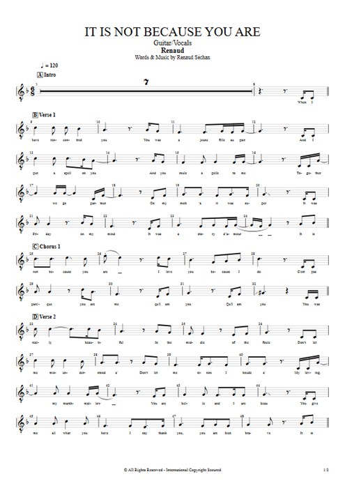 It Is Not Because You Are Renaud guitar pro tab Vocals Guitar & Vocals mysongbook