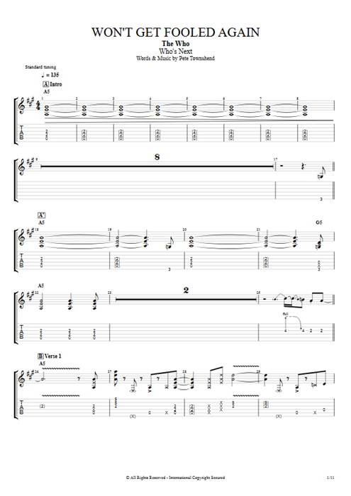 Won't Get Fooled Again The Who guitar pro tab EGuitarI Full Score mysongbook