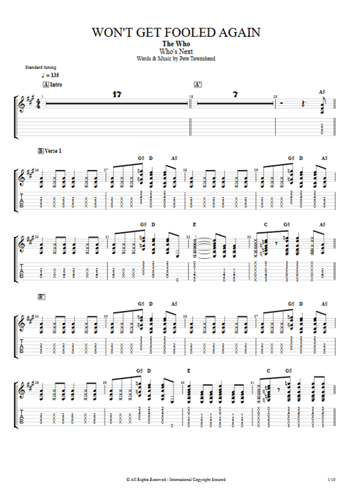 Won't Get Fooled Again The Who guitar pro tab AGuitar Full Score mysongbook