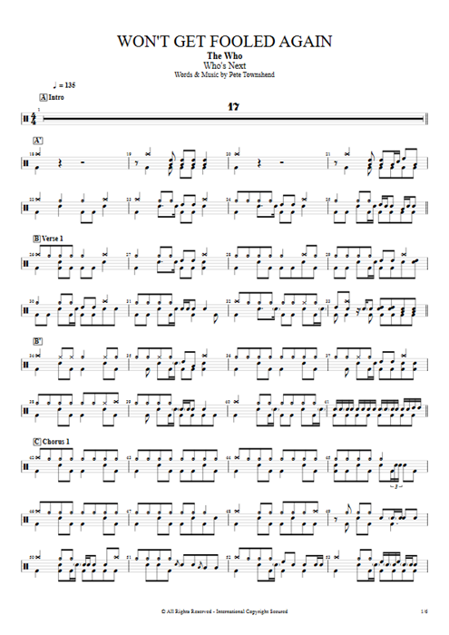 Won't Get Fooled Again The Who guitar pro tab Drums Full Score mysongbook