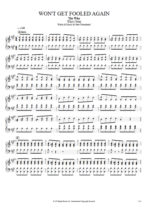 Won't Get Fooled Again The Who guitar pro tab Organ Full Score mysongbook