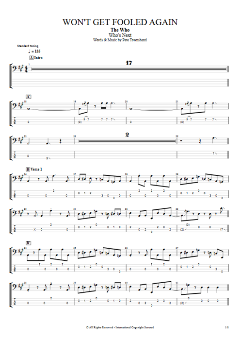 Won't Get Fooled Again The Who guitar pro tab EBass Guitars, Bass & Backing Track mysongbook