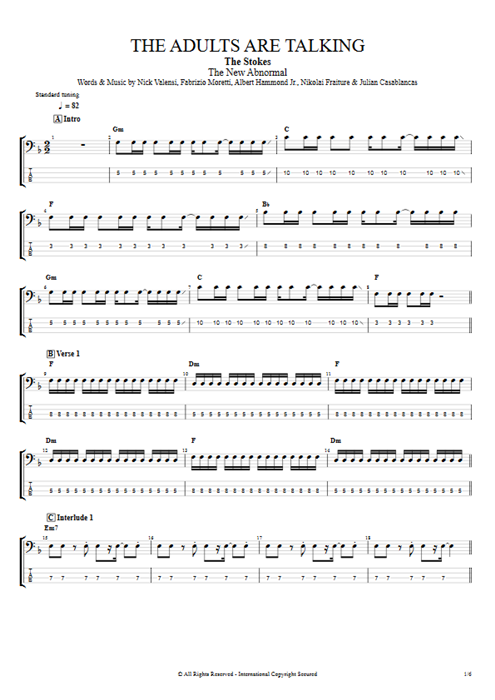 The Adults Are Talking The Strokes guitar pro tab EBass Full Score mysongbook