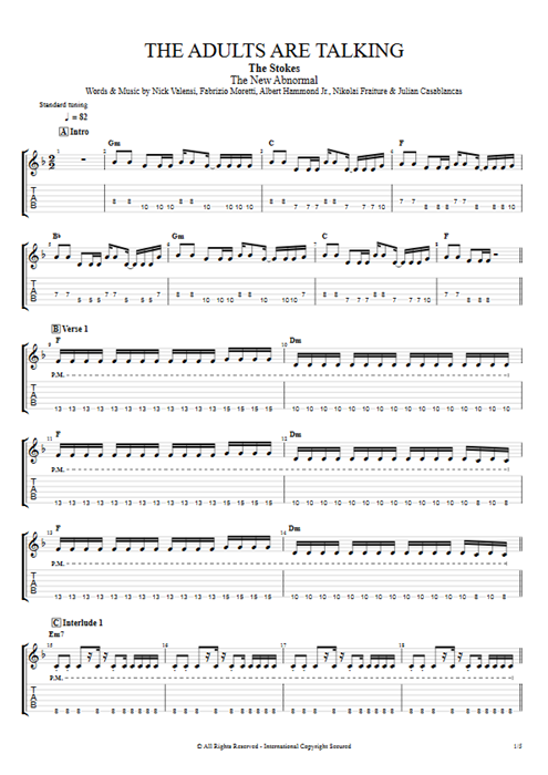 The Adults Are Talking The Strokes guitar pro tab EGuitarI Guitars, Bass & Backing Track mysongbook