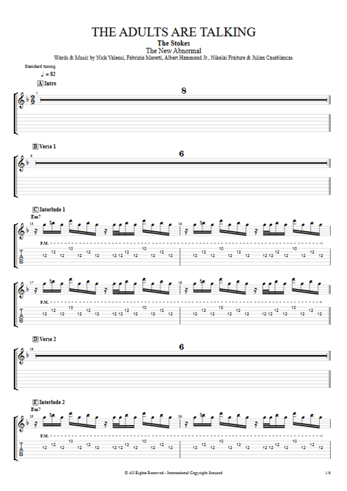 The Adults Are Talking The Strokes guitar pro tab EGuitarII Guitars, Bass & Backing Track mysongbook