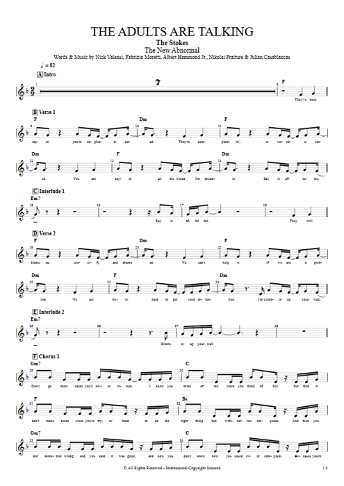 The Adults Are Talking The Strokes guitar pro tab Vocals Guitars, Bass & Backing Track mysongbook