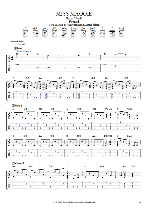 Miss Maggie Renaud guitar pro tab AGuitar Guitar & Vocals mysongbook