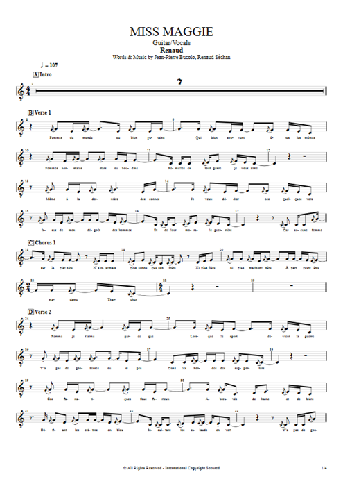 Miss Maggie Renaud guitar pro tab Vocals Guitar & Vocals mysongbook