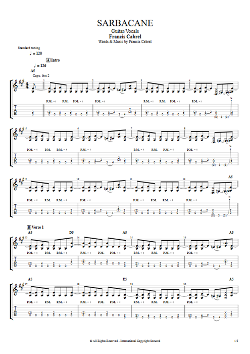 Sarbacane Francis Cabrel guitar pro tab AGuitar Guitar & Vocals mysongbook