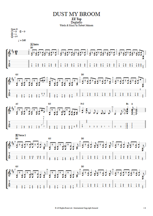 Dust My Broom ZZ Top guitar pro tab EGuitarI Full Score mysongbook