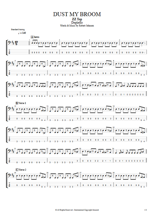 Dust My Broom ZZ Top guitar pro tab EBass Guitars, Bass & Backing Track mysongbook