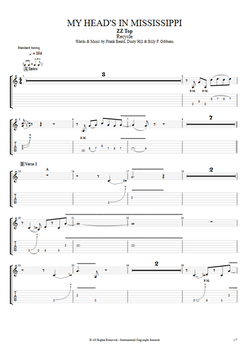 My Head's in Mississippi ZZ Top guitar pro tab EGuitarIII Full Score mysongbook