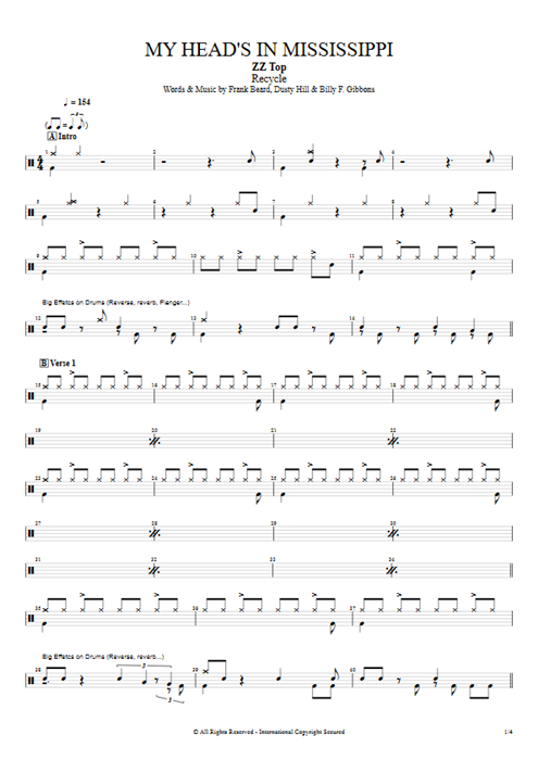 My Head's in Mississippi ZZ Top guitar pro tab Drums Full Score mysongbook