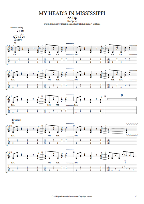 My Head's in Mississippi ZZ Top guitar pro tab EGuitarII Guitars, Bass & Backing Track mysongbook