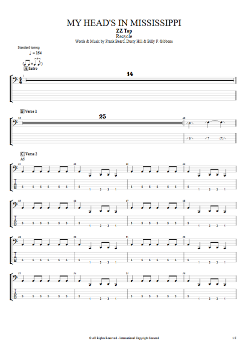 My Head's in Mississippi ZZ Top guitar pro tab EBass Guitars, Bass & Backing Track mysongbook