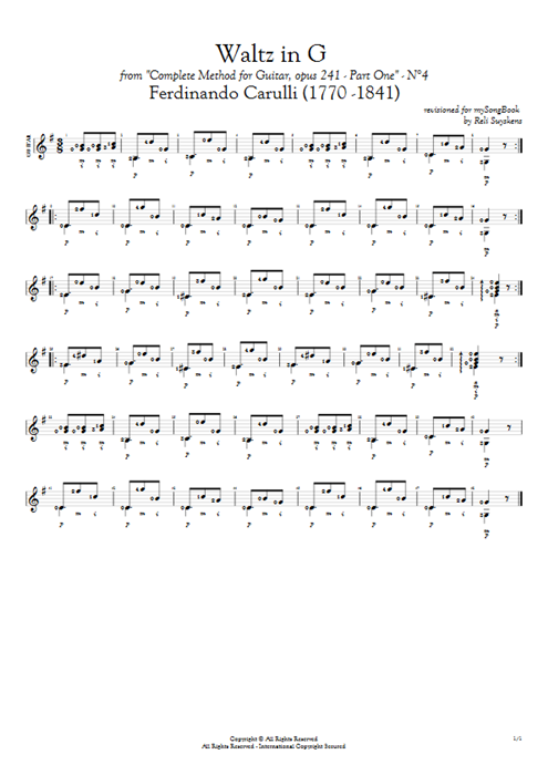 Opus 241 Part One Waltz in G (N°4) Ferdinando Carulli guitar pro tab AGuitar Solo Guitar mysongbook