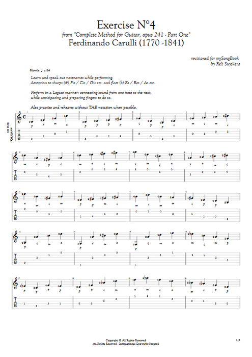 Opus 241 Part One Exercise N°4 Ferdinando Carulli guitar pro tab AGuitar Solo Guitar mysongbook