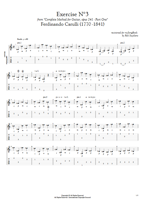 Opus 241 Part One Exercise N°3 Ferdinando Carulli guitar pro tab AGuitar Solo Guitar mysongbook