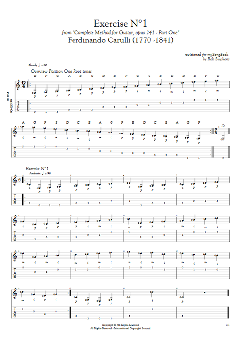Opus 241 Part One Exercise N°1 Ferdinando Carulli guitar pro tab AGuitar Solo Guitar mysongbook