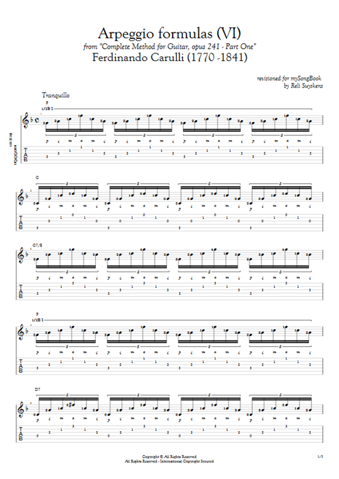 Opus 241 Part One Arpeggio Formulas (VI) Ferdinando Carulli guitar pro tab AGuitar Solo Guitar mysongbook